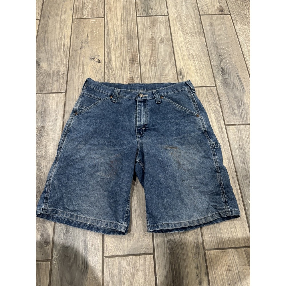 Lee Men's Denim Carpenter Shorts Size 34 Blue Workwear Relaxed Fit Made in